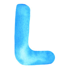 Monogram letter L made of watercolor. Classic blue hand drawn alphabet