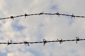 barbed wire against a blue sky