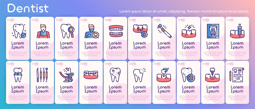Dental care color linear vector icons set