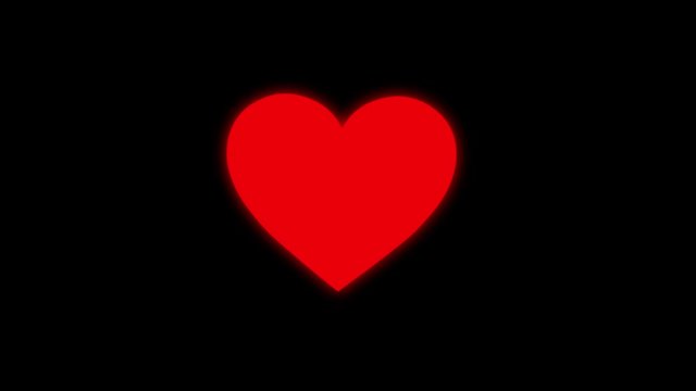 Heart  shape zoom in vdo red neon glow 80s retro style animation on black background
