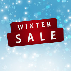 Winter Sale Tags. Illustration design concept for sale campaigns. Red tags with white sale text on blue, winter background.