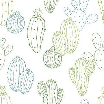 Cactus plant graphic green blue color seamless pattern background sketch illustration vector