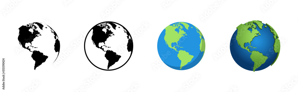 Aufkleber earth globe in different designs. world map in circle. earth globes collection. world map in modern 