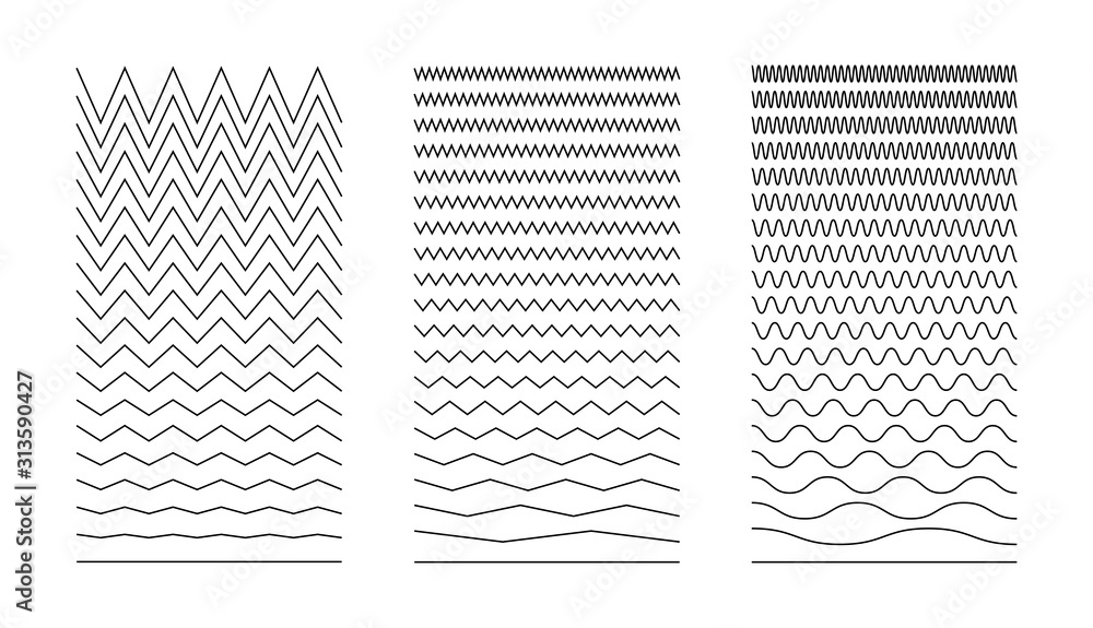 Poster wavy curved and zigzag collection. set of horizontal lines. wave line and wavy zigzag lines. set of 