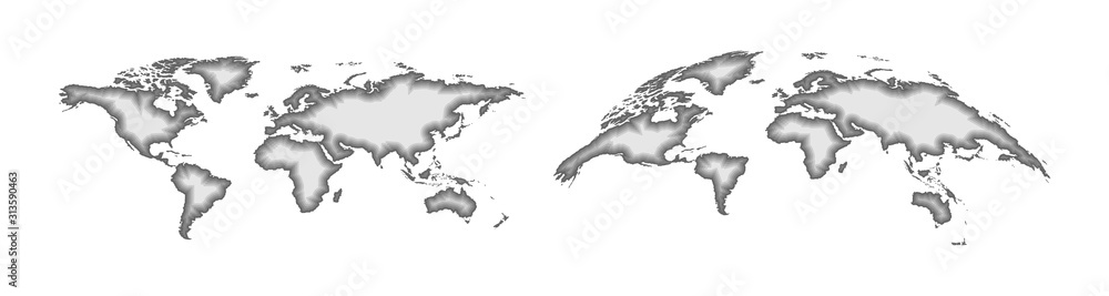 Sticker world map with earth globe in trendy 3d design. 3d template world map with earth globe, isolated on 
