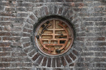 Vietnamese Buddhist Happiness Symbol Surrounded by Bricks, Thien Mu Pagoda