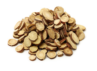Licorice roots on white background