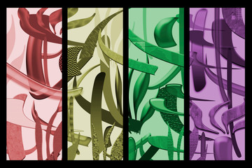 Ilustración creada con diversas formas y colores formando un conjunto abstracto.