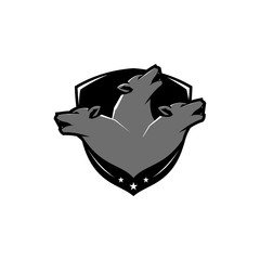 Three wolf heads securing the logo