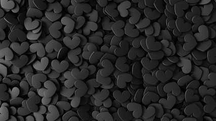 Heap from many small black hearts. Valentine day design concept. Love background. 3D rendering image. - obrazy, fototapety, plakaty
