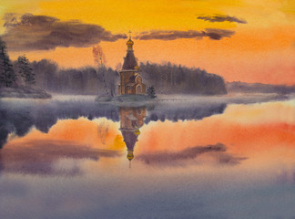 Obraz na płótnie Canvas christian church by the lake
