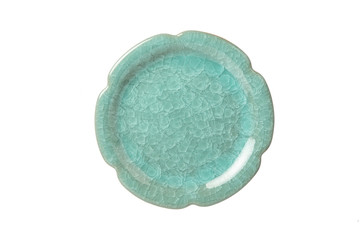 japanese style  green ceramic plate on white background