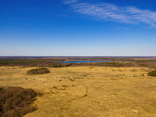 Spring landscape with a bird's-eye view of the lake.