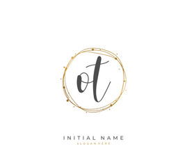 Handwritten initial letter O T OT for identity and logo. Vector logo template with handwriting and signature style.