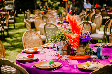 Elegantly decorated wedding table set