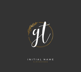 Handwritten initial letter G T GT for identity and logo. Vector logo template with handwriting and signature style.