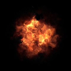 realistic explosion fire ball slow motion on black background