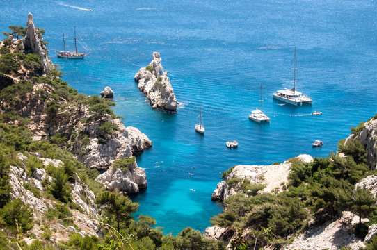 Beautiful view of Sugiton Calanque near Marseille in the south of France on a nice summer day
