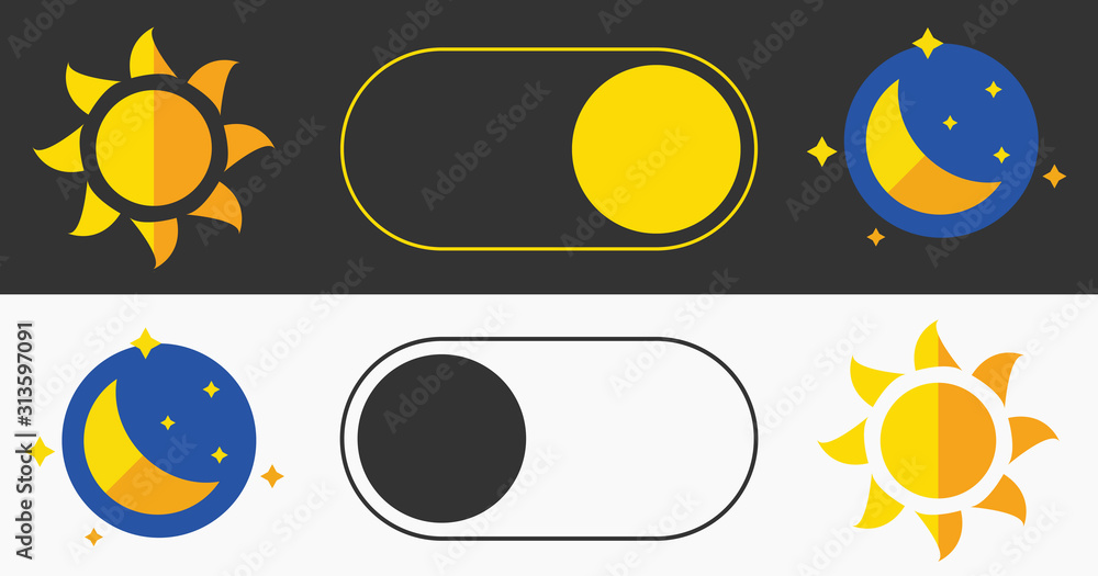 Poster sleeping mode turn on, off. on off switch. light and dark buttons. simple dark mode switch icon.