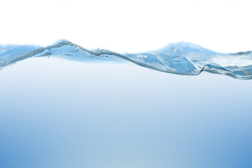 Water splash. Aqua flowing in waves and creating bubbles. Drops on the water surface feel fresh and clean. isolated on white background.