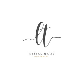 Handwritten initial letter L T LT for identity and logo. Vector logo template with handwriting and signature style.
