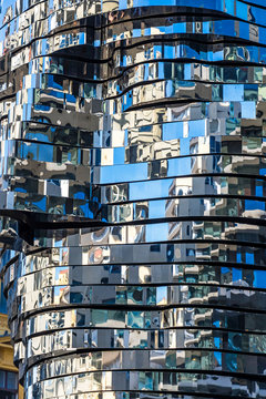 Prague, Czech Republic - October 26, 2019: The Head of Franz Kafka, also known as the Statue of Kafka. Outdoor sculpture by artist David Cerny, situated near the Quadrio shopping centre in Prague
