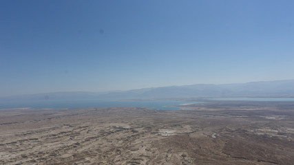 The view from Masada, israel overlooking Jordan and the dead sea.