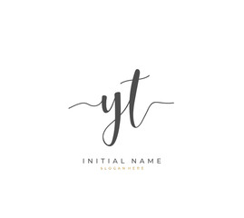 Handwritten initial letter Y T YT for identity and logo. Vector logo template with handwriting and signature style.