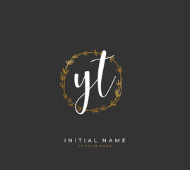 Handwritten initial letter Y T YT for identity and logo. Vector logo template with handwriting and signature style.