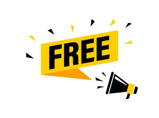 Male hand holding megaphone with free speech bubble. Loudspeaker. Banner for business, marketing and advertising. Vector illustration.