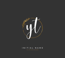Handwritten initial letter Y T YT for identity and logo. Vector logo template with handwriting and signature style.