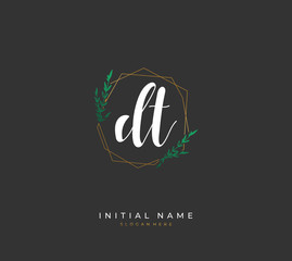 Handwritten initial letter D T DT for identity and logo. Vector logo template with handwriting and signature style.
