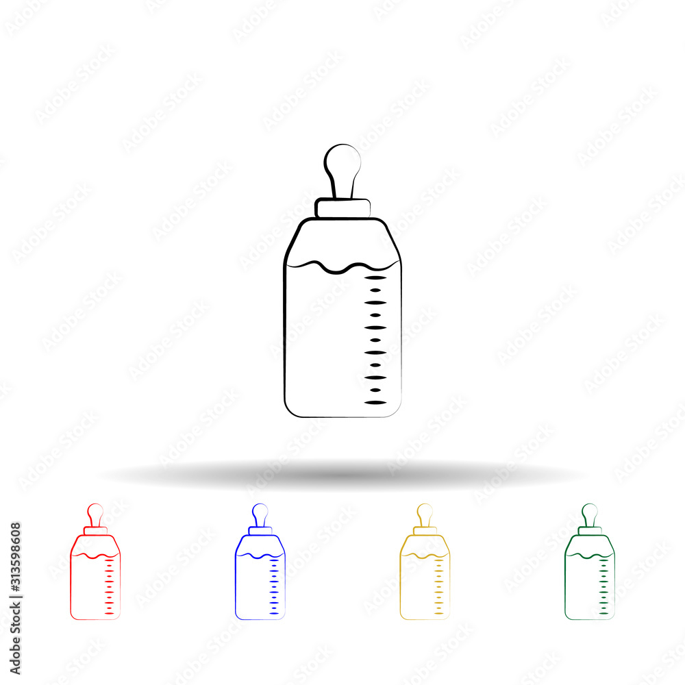 Poster milk bottle baby multi color style icon. simple thin line, outline vector of maternity icons for ui 