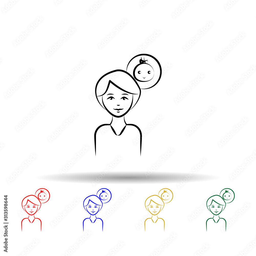 Poster mother think baby multi color style icon. simple thin line, outline vector of maternity icons for ui