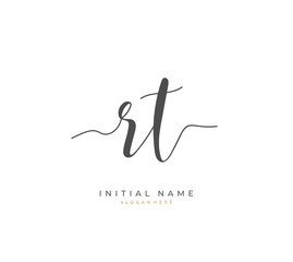 Handwritten initial letter R T RT for identity and logo. Vector logo template with handwriting and signature style.