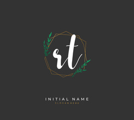 Handwritten initial letter R T RT for identity and logo. Vector logo template with handwriting and signature style.
