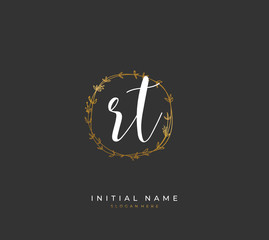 Handwritten initial letter R T RT for identity and logo. Vector logo template with handwriting and signature style.