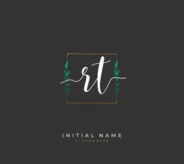 Handwritten initial letter R T RT for identity and logo. Vector logo template with handwriting and signature style.
