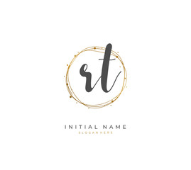 Handwritten initial letter R T RT for identity and logo. Vector logo template with handwriting and signature style.