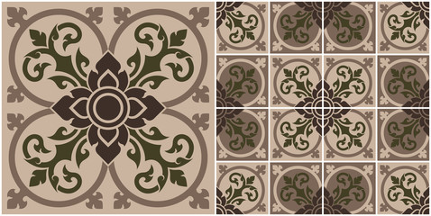 Seamless pattern applied Thai art tile