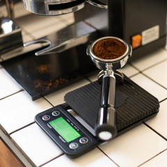20 grams of Coffee Ground in Portafilter for Espresso