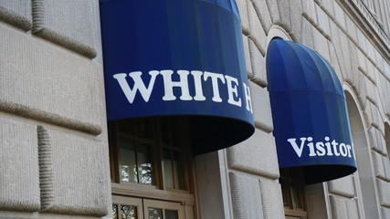 the entrance to the white house visitor center in washington dc.