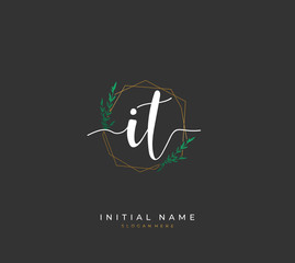 Handwritten initial letter I T IT for identity and logo. Vector logo template with handwriting and signature style.
