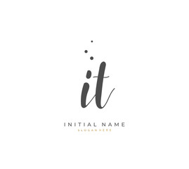 Handwritten initial letter I T IT for identity and logo. Vector logo template with handwriting and signature style.