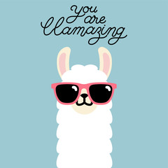 Cute cartoon llama alpaca vector graphic design. Llama character illustration for nursery design, poster, greeting, birthday card, baby shower design and party decor © laiby