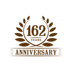 162 years logo design template. One hundred sixty second anniversary vector and illustration.