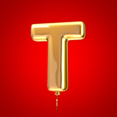 Gold balloon font letter T uppercase