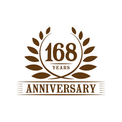 168 years logo design template. One hundred sixty eighth anniversary vector and illustration.