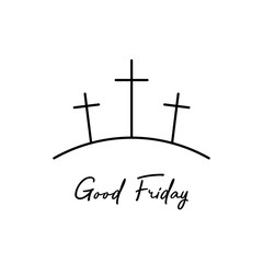 Good Friday illustration. Three Crosses with inspiration Good Friday, isolated on white background. Vector