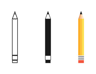 Pencil in different designs. Pencil with Rubber eraser, isolated on White background. Pencil with rubber eraser in modern simple flat design. Pencils vector icons. Vector - 313601445